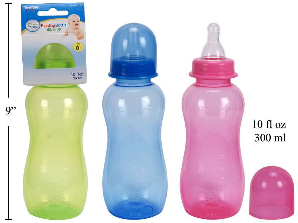 10oz BPA Free Clear Bottle,Silicone Nipple,Easy Grip, 3 Asst Col.Header
