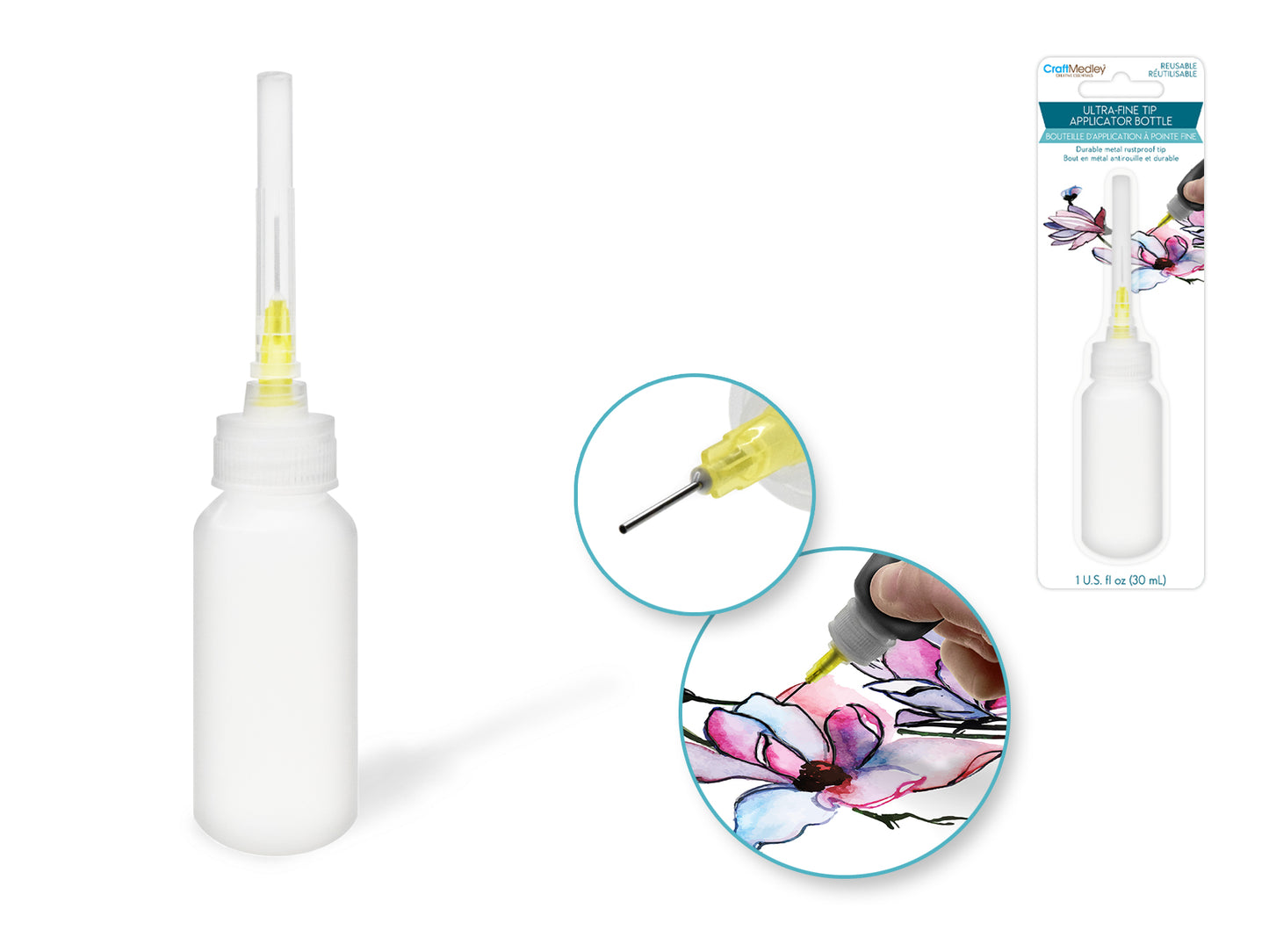 Plastic Bottles: 1 fl oz 0.8mm Tip Fine-Liner Applicator Bottle