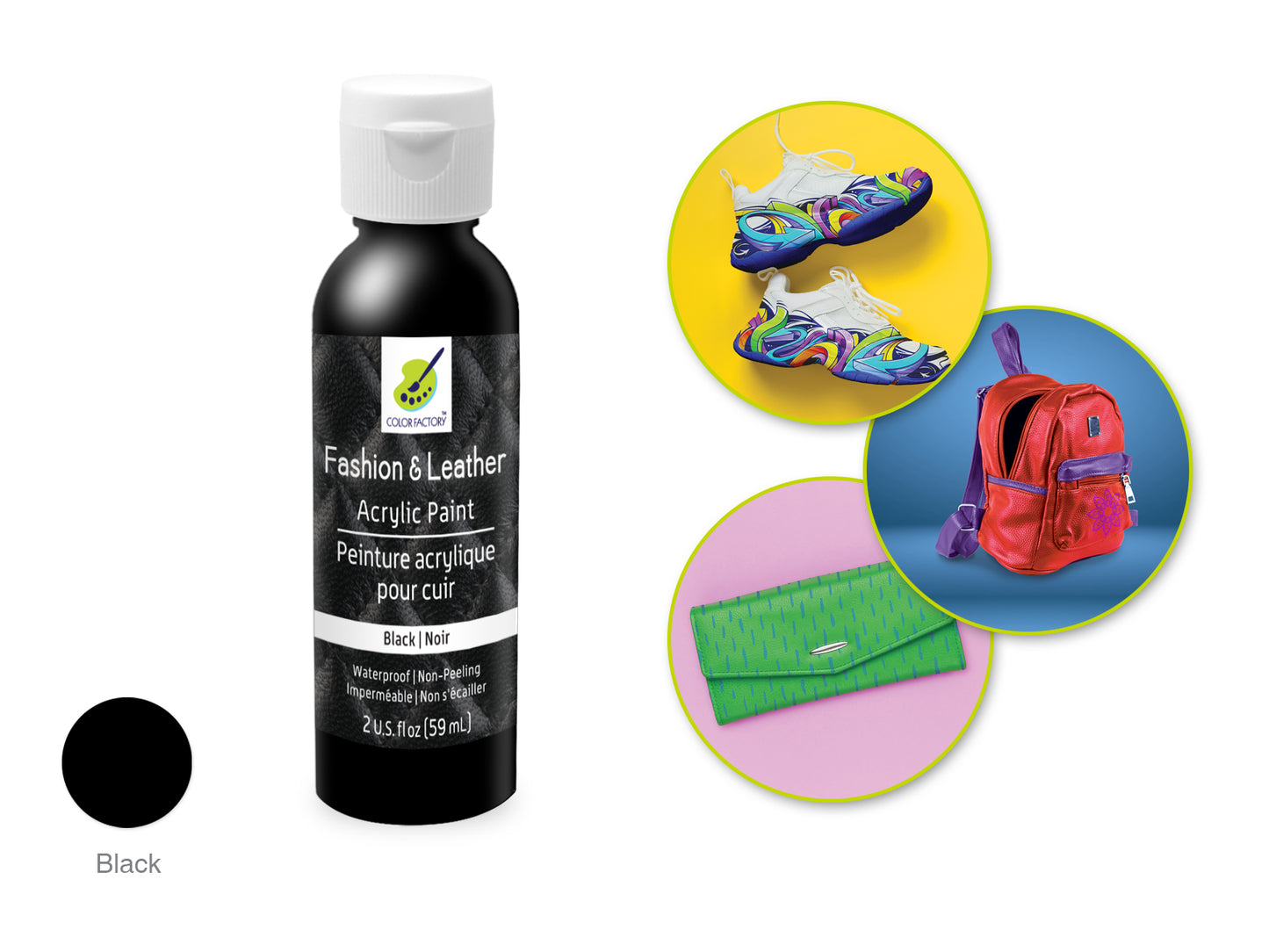 Color Factory: 2oz Fashion & Leather Acrylic Paint LD01-LD10 LD09) Black
