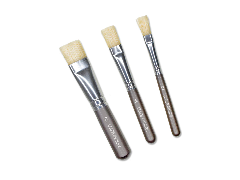 Artist Brush Set: 'Stubbies' Smooth Handle Bristle x3 Wood Handle B) Flat #2/4/6