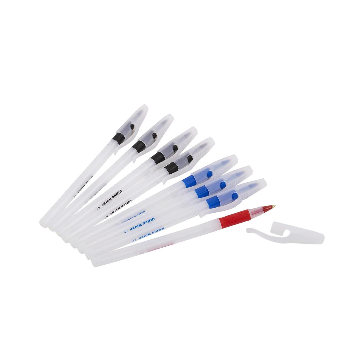 O.WKs. 8-pc. 1mm Grip Stick Pens 3 col.: Blue, Red & Black(#20406)