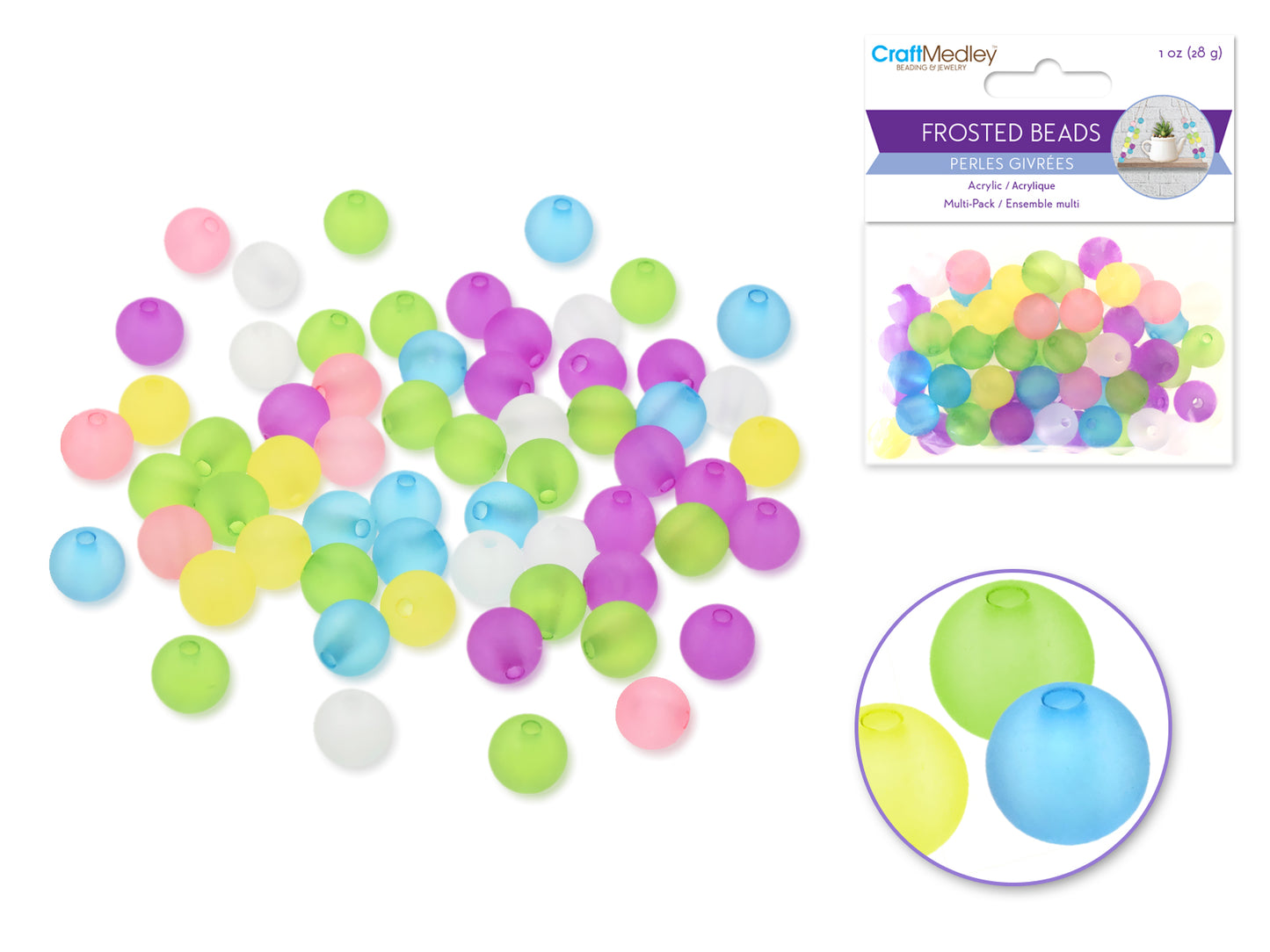 Acrylic Beads: 28g Multi-Packs B) 10mm Round Frosted