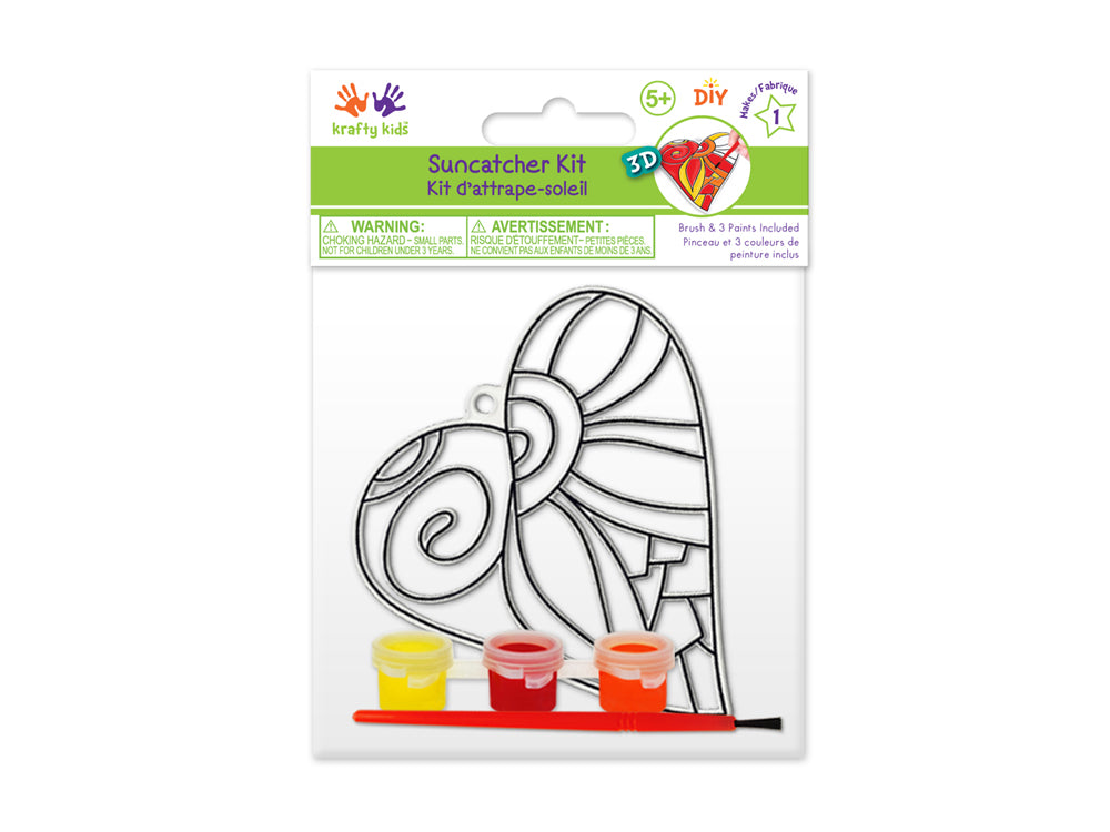 Krafty Kids Kit: 3D DIY 3.5"-4.3" Suncatcher w/3 Paints&Applicator G) Heart