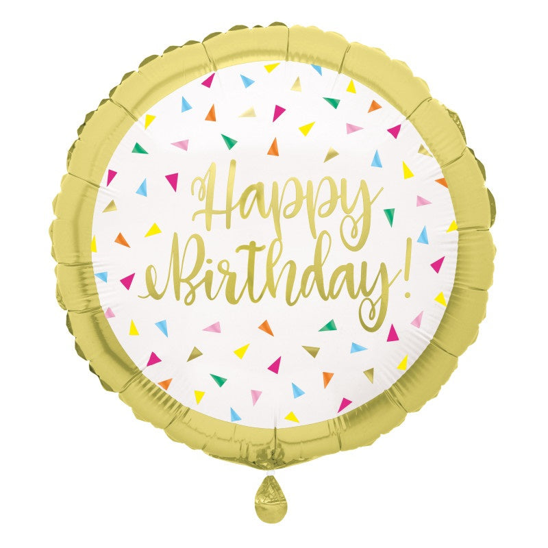 Helium filled - Bright Triangle Birthday Round 17" Foil Balloon