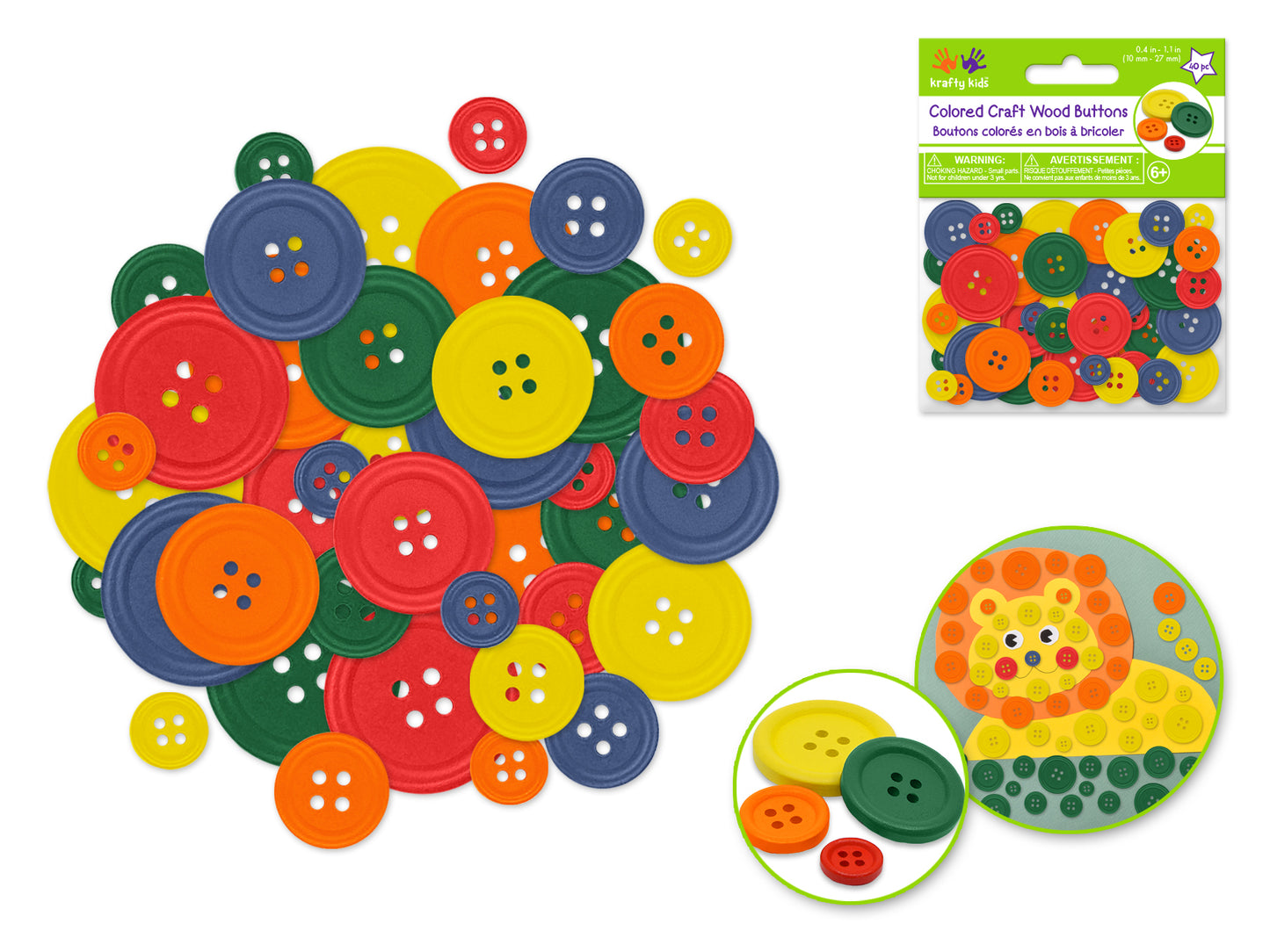 Craftwood: Craft Buttons 40/pk Colored