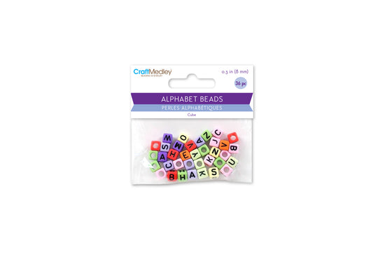Alphabet Beads: 8mm Cube 36ct B) Multi Mix