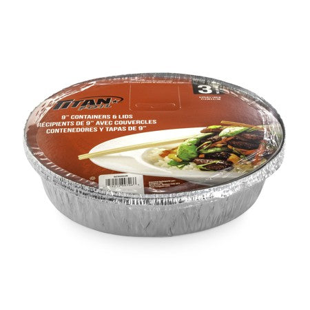 TITAN  9" ROUND ALUMINIUM CNT W. LIDS 3/PK