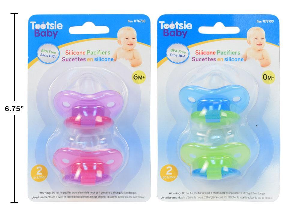 Tootsie Baby,2-pk Baby Silicone Pacifiers,2/C/2age (0m&6 m),bc