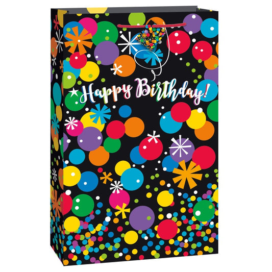 Black Bright Stars & Dots Happy Birthday Extra Jumbo Gift Bag