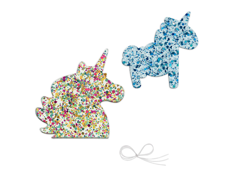 Craft Decor: 8cm-10cm Glitter Infused Acrylic Ornament 2pc Asst A) Unicorn