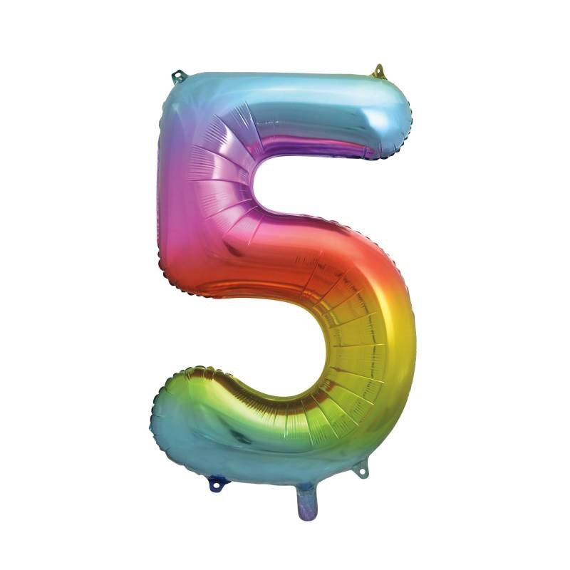 Rainbow Number 5 Shaped Foil Balloon 34"  Packaged