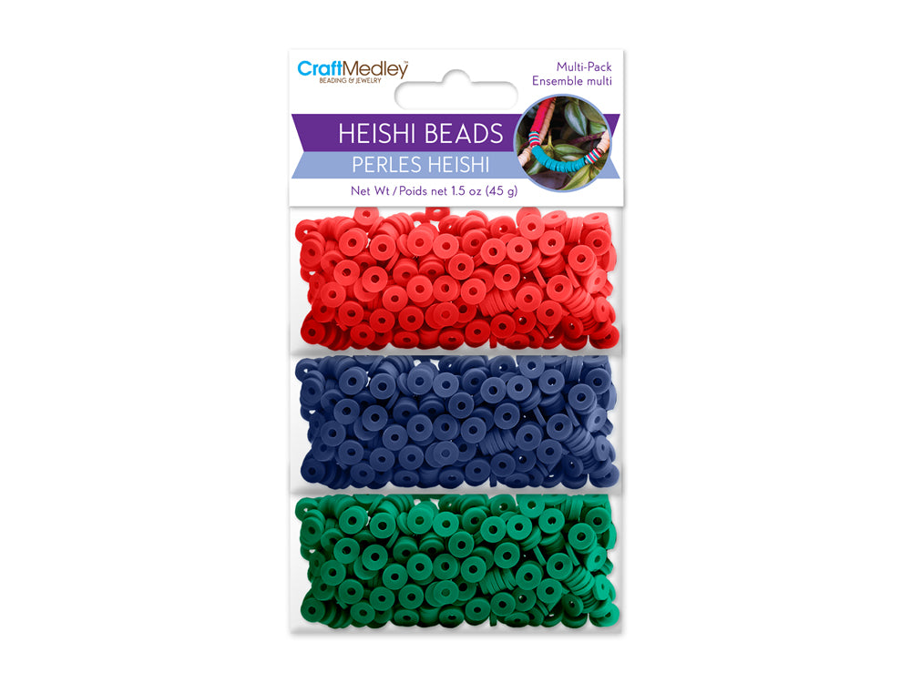 Polymer Clay Beads: 6mm Round Heishi 45g 3-Col 15g ea B) Bold