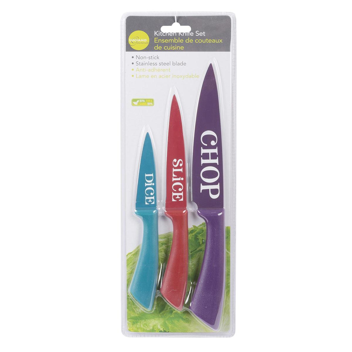 L.Gourmet 3-pc Kitchen Knife Set, Non-stick, clam shell (CS)