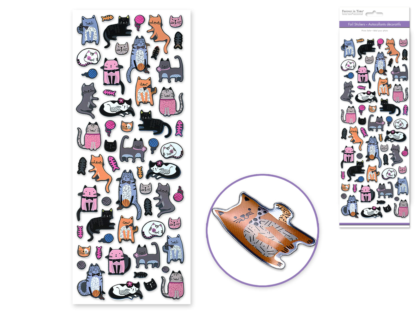 Paper Craft Stickers: 4.75"x12" Foil Icons 3D G) Cat Frenzy
