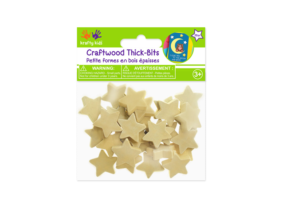 Craftwood: Wooden Thick-Bits 30pc 6mm(T) C) Stars Natural