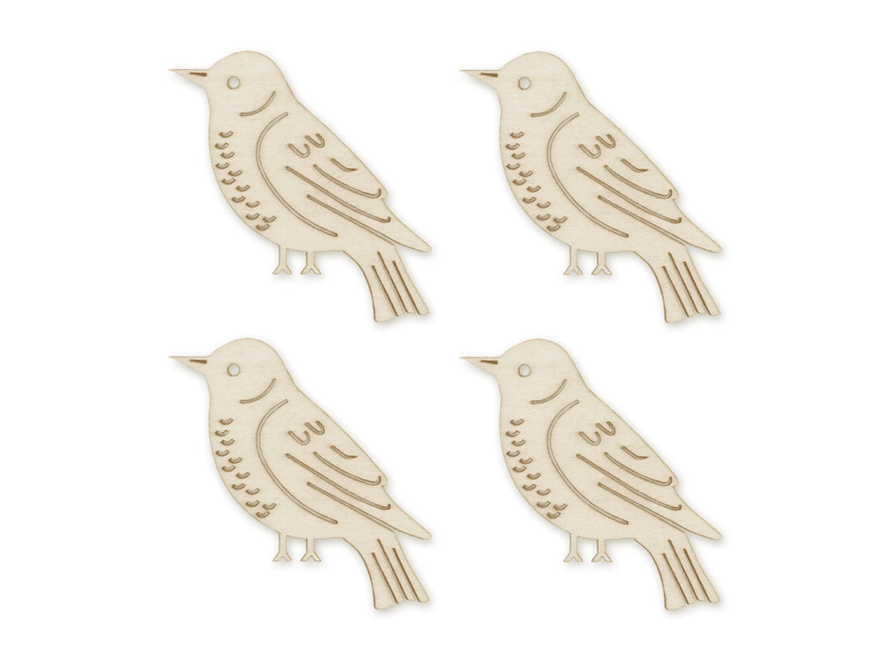 Wood Craft: 8cm Laser-Cut Ornate Wood Shapes x4 G) Birdie