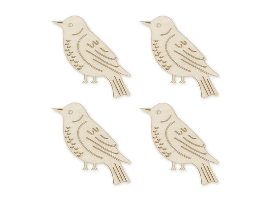 Wood Craft: 8cm Laser-Cut Ornate Wood Shapes x4 G) Birdie