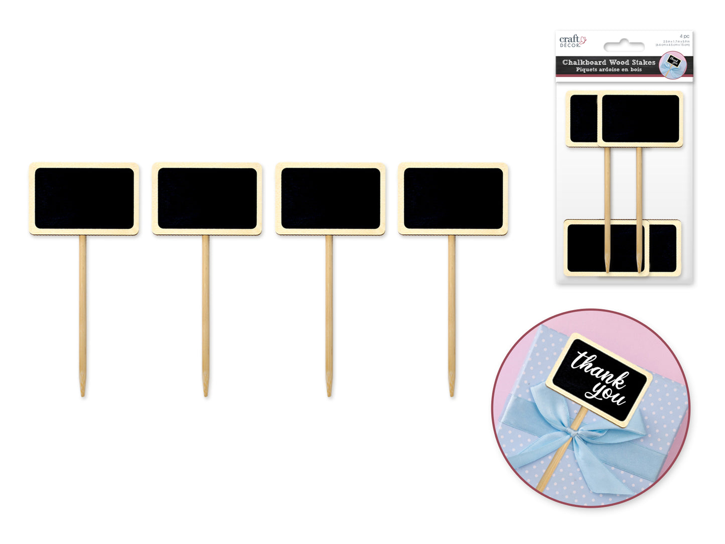 Craft Decor: Chalk-It-Up Wood Stakes 6.6cmx4.5cmx15cm 4pc A) Natural Rectangle Border