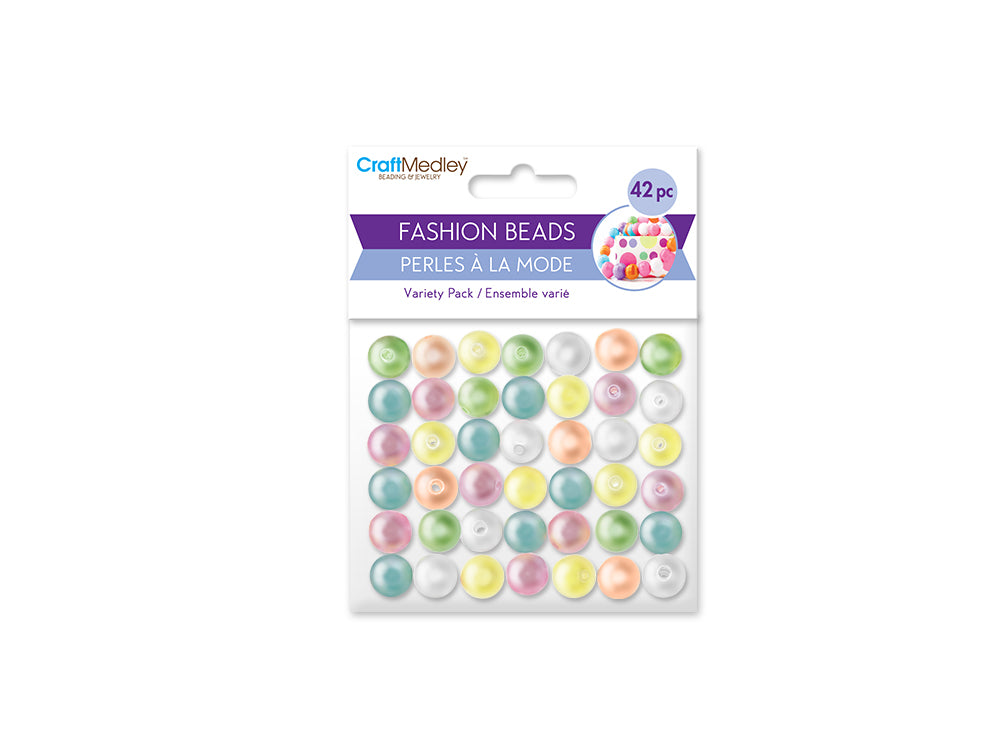 Plastic Fashion Beads: 42-45pc Multi-Packs B) Glossy Pearl