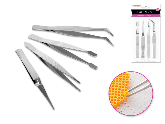 Beading/Jewelry Tool: 4pc Tweezer Set Asst