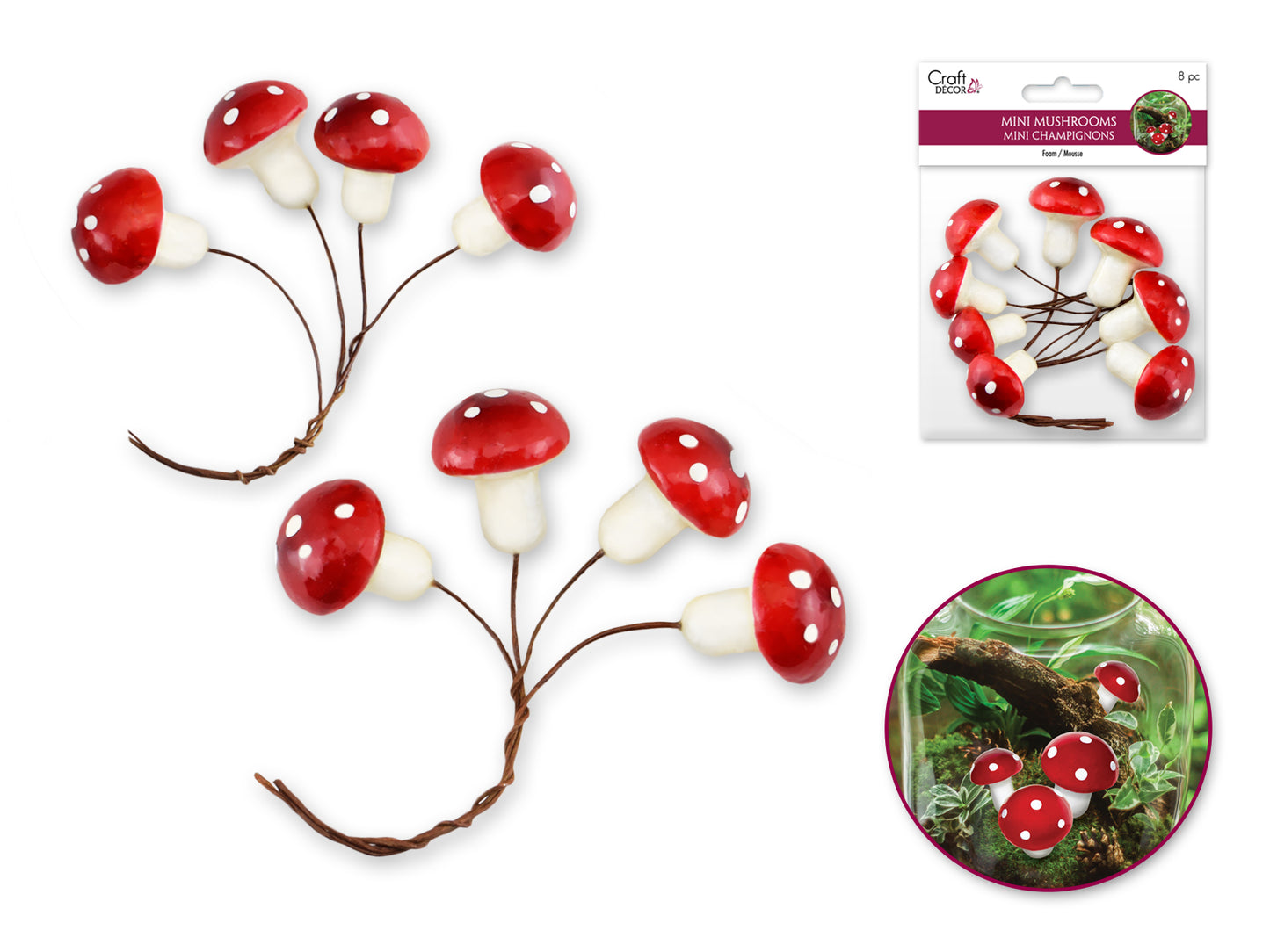 Craft Decor: Mini Foam Mushroom Picks 8pc (2.5cmx4/3cmx4)