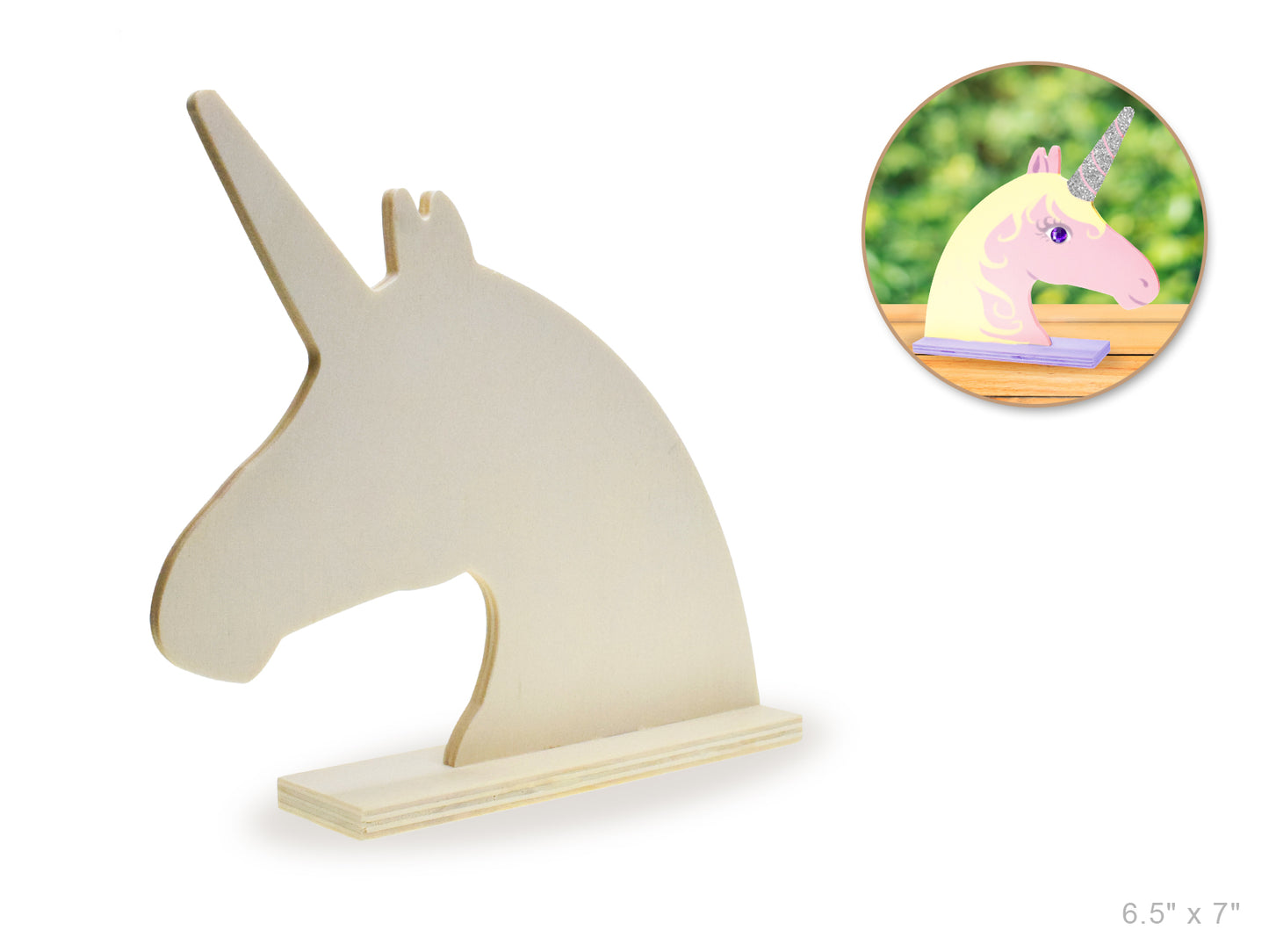 Wood Craft: 7" DIY Shape Standing 6mm Thick G) Unicorn