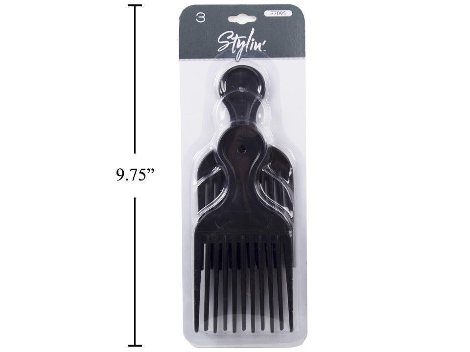 Stylin 3-pc Hair Pick Comb set, Black colour, b/c