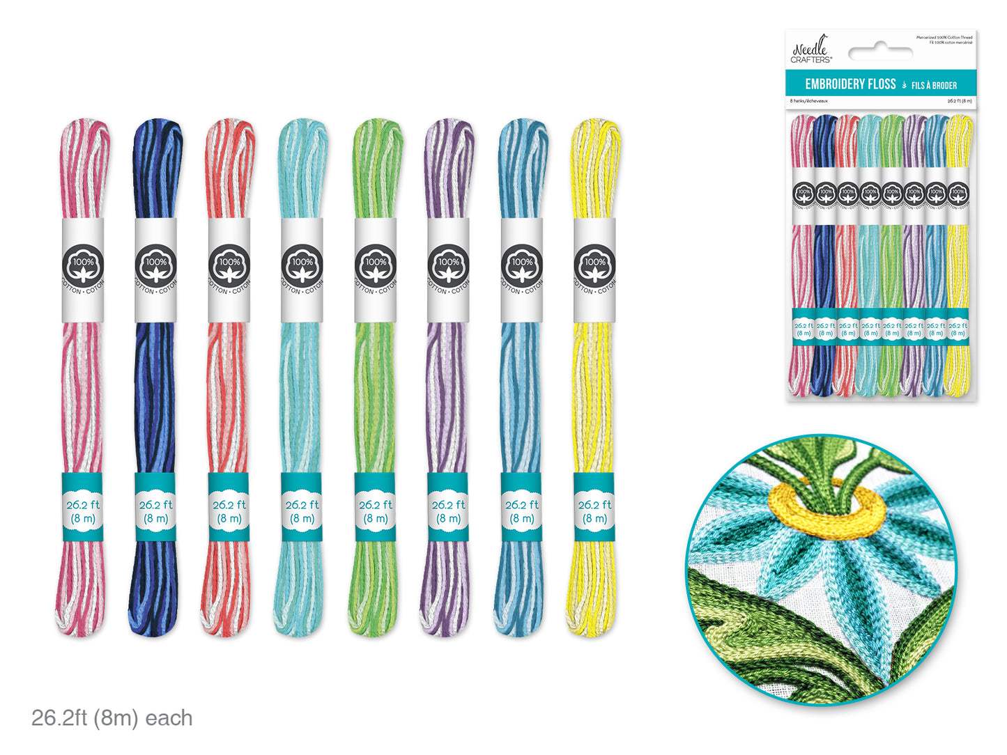 Needlecrafters: 8m Cotton Embroidery Floss 8 Hanks/pkg J) Variegated Brights