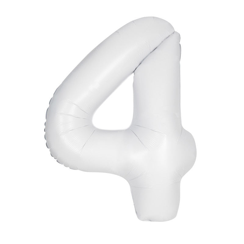 Matte White Number 4 Shaped Foil Balloon 34"  Packaged