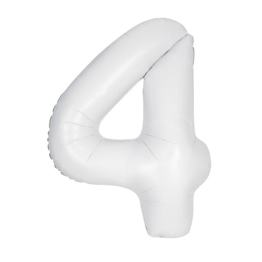 Matte White Number 4 Shaped Foil Balloon 34"  Packaged