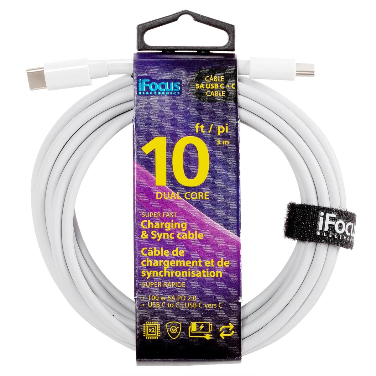 iFocus 10ft 5A Super Fast USB C - C PD Charging Cable, Dual core