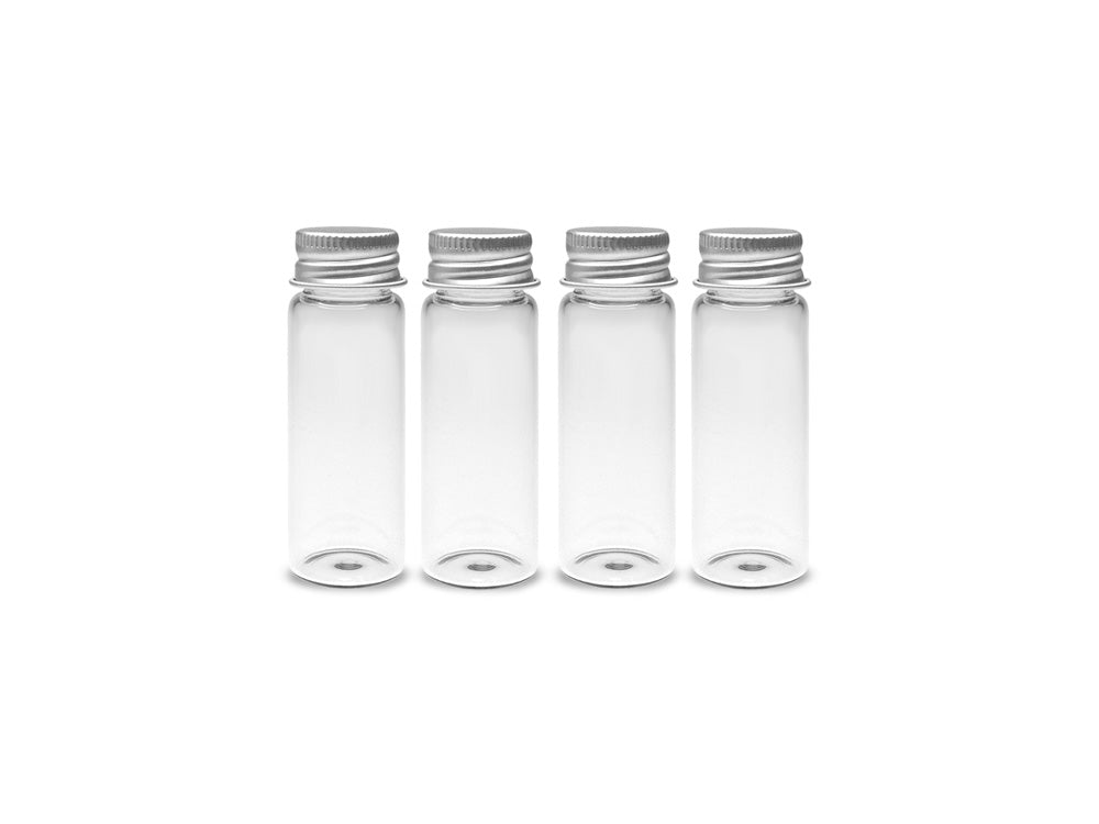 Glass Bottles: 22x65mm (17ml) Mini Containers w/Matte Aluminum Cap x4