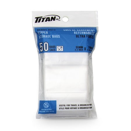 TITAN HEAVY DUTY ZIPPER STORAGE BAGS 55MM X 70MM 50 BAGS/PK