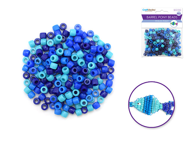 Pony Beads: 8mmx6mm Barrel Color-Mix Value-Pak x200 A) The Blues