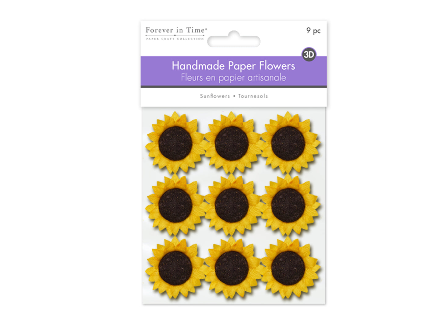 Floral Embellish: 4cm Handmade Paper Sunflowers x9 A) Yellow