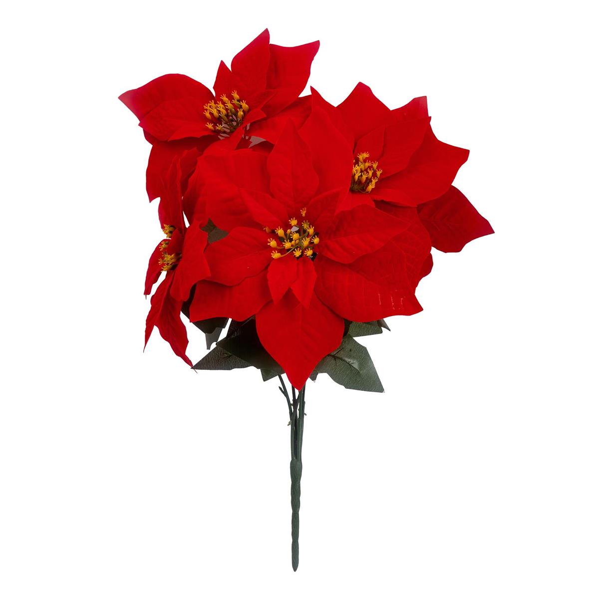 Deco N. Xmas 5 Head  Poinsettia Bush, Head 6.25", Stem 27"
