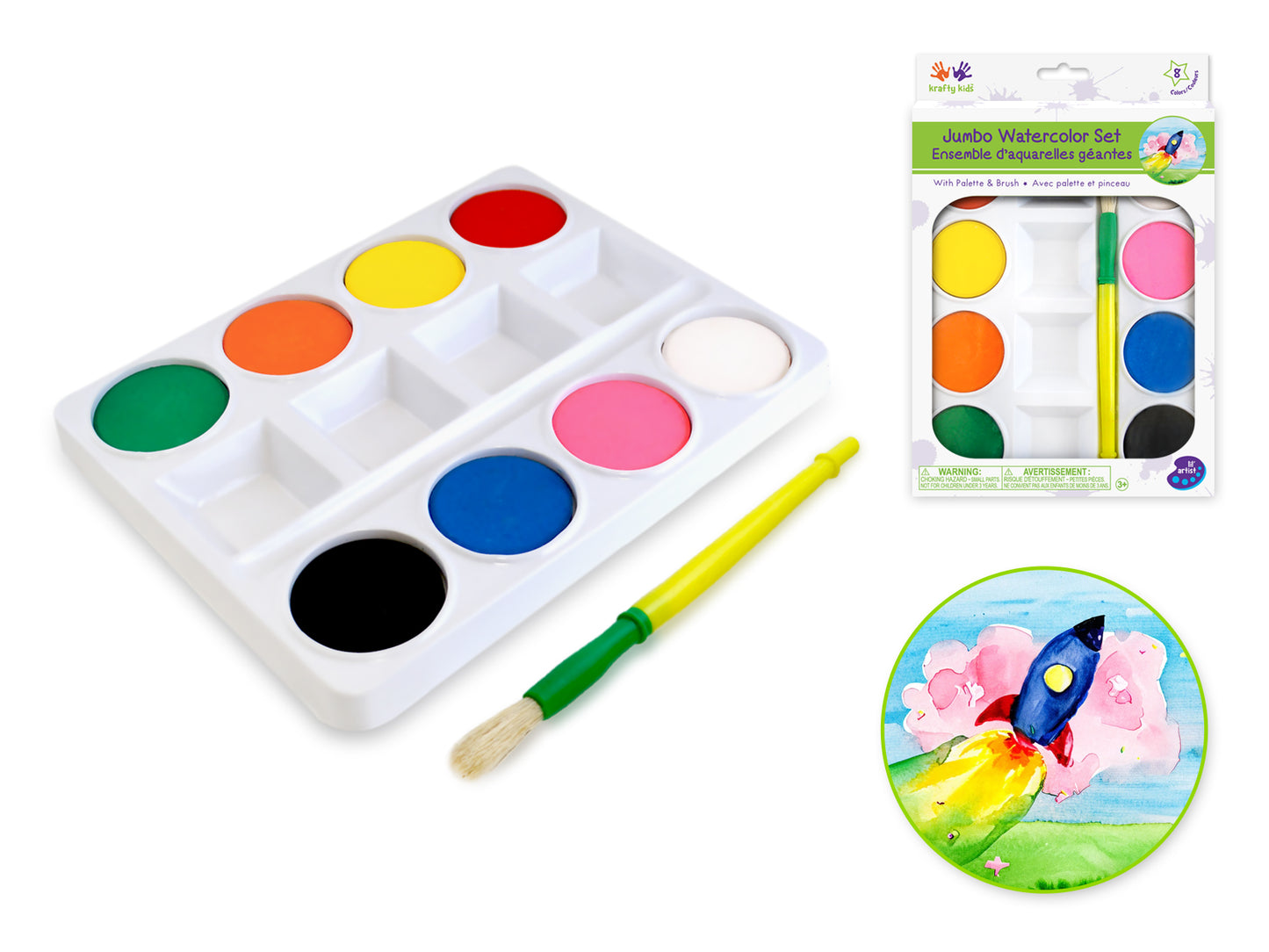 Krafty Kids: Jumbo Watercolor Paint Palette Set w/Brush