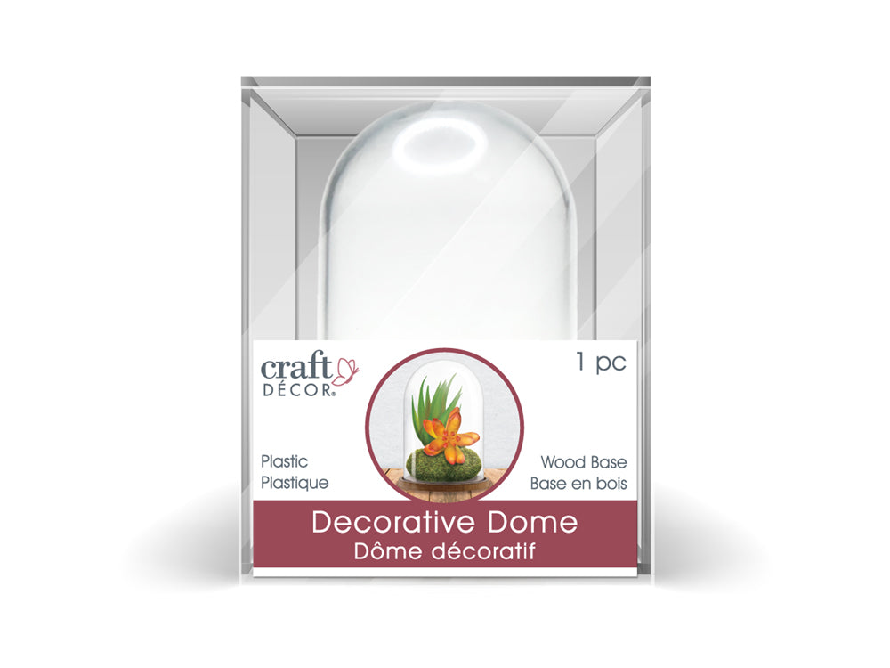 Craft Décor: 8cmx5.3cm DIY Clear Plastic Dome w/Wood Base