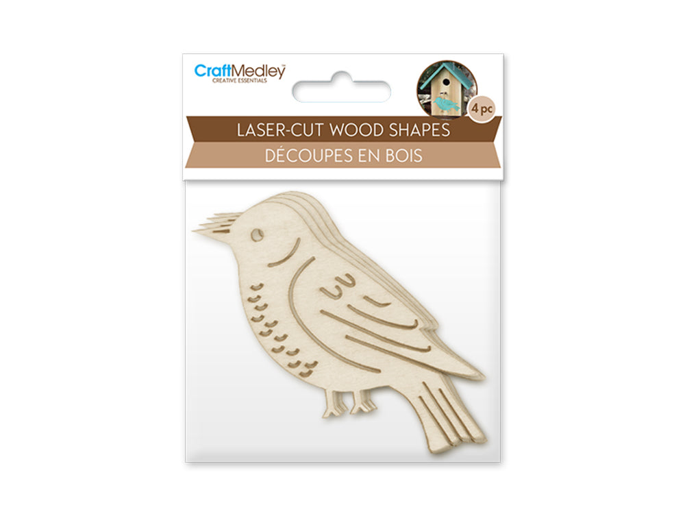 Wood Craft: 8cm Laser-Cut Ornate Wood Shapes x4 G) Birdie