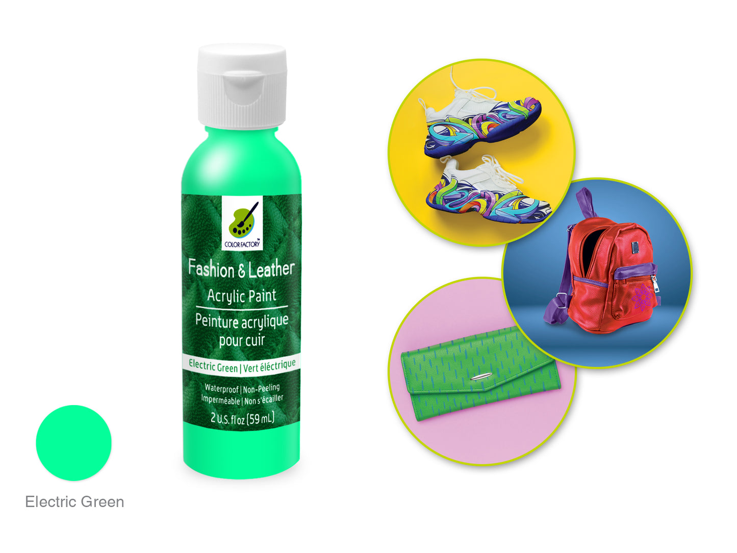 Color Factory: 2oz Fashion & Leather Acrylic Paint LD01-LD10 LD05) Electric Green