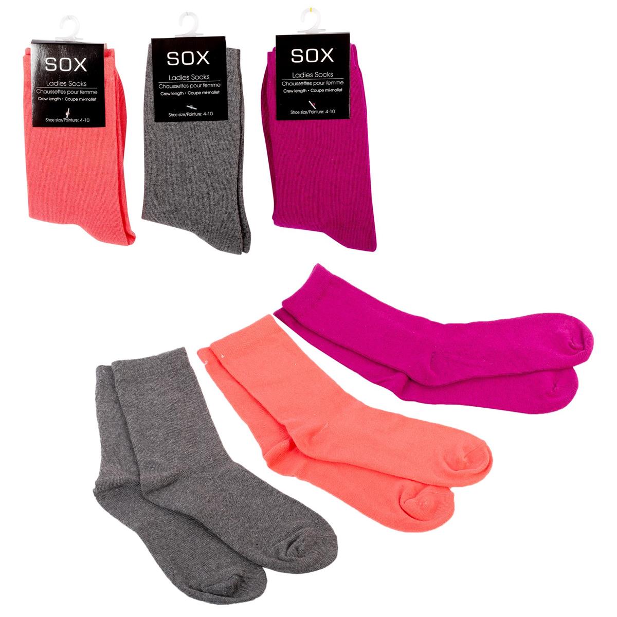 Sox, Ladies crew socks 3 asst, hc