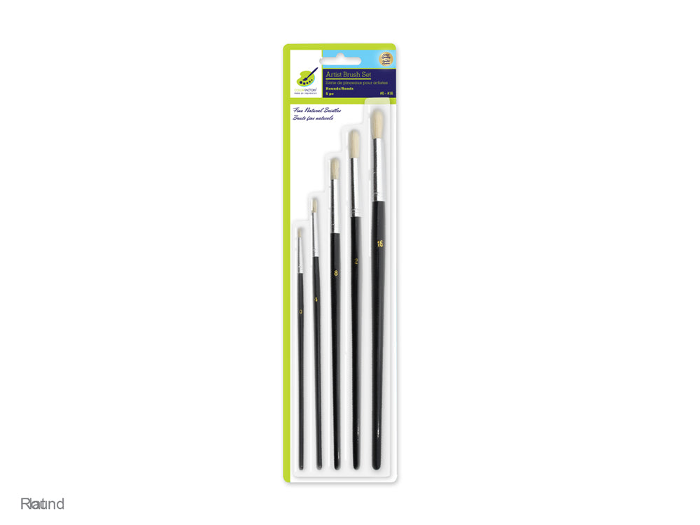 Artist Brush Set: #0-#16 Fine Bristle x5 Wood Handle B) Rounds