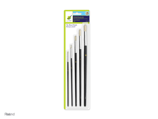 Artist Brush Set: #0-#16 Fine Bristle x5 Wood Handle B) Rounds
