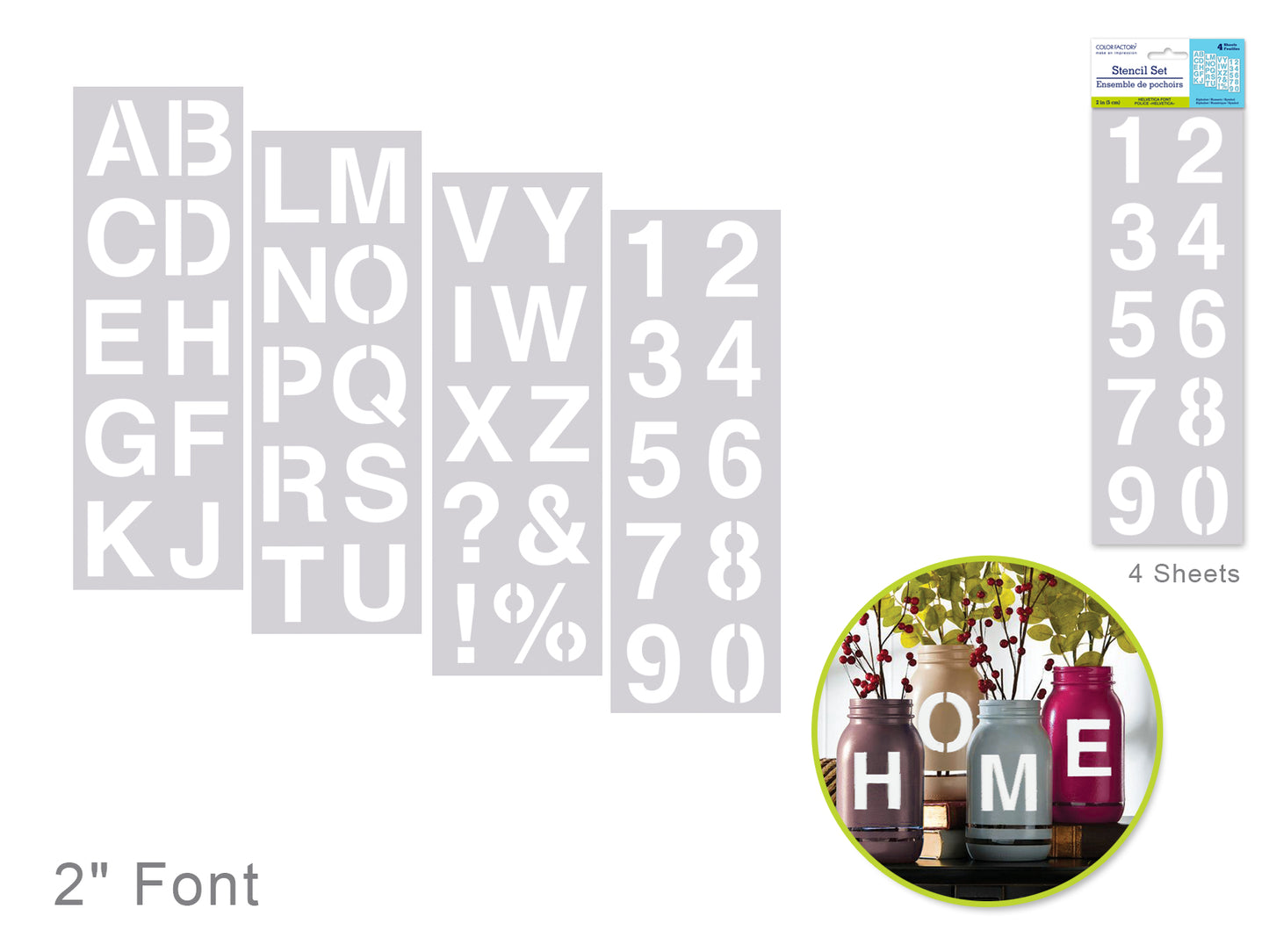 Color Factory: 2" Alpha/Numeric/Symbol Stencil 4-Sht Set