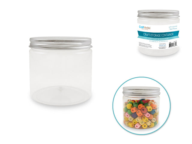 Craft Storage: 8.5x8.5cm (407ml) Plastic Wide-Mouth Jar w/Alum Screw-Top