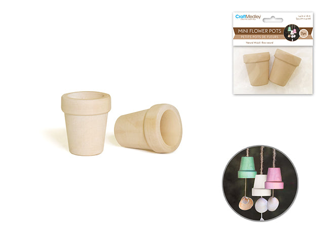 Craftwood: 3.5cmx4cm Mini Flower Pots x2 Natural