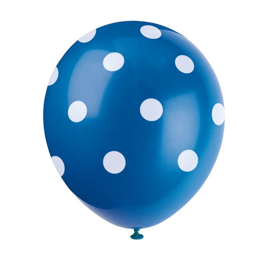 12" Latex Balloons  6ct - Royal Blue Dots
