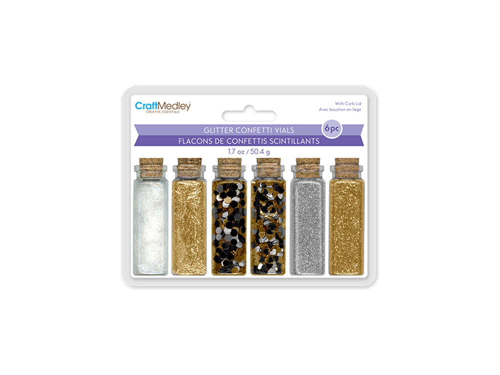 Craft Medley: 50.4g Glitter/Confetti Vials Asst w/Cork Lid (6x8.4g) B) Metallique