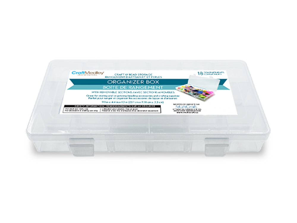 Craft Storage: 9.1"x4.4"x1.3" Organizer Box 18-Comp w/Lid B) Clear
