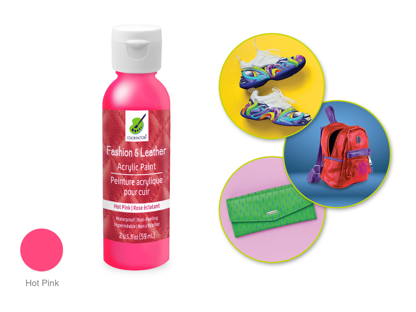 Color Factory: 2oz Fashion & Leather Acrylic Paint LD01-LD10 LD02) Hot Pink